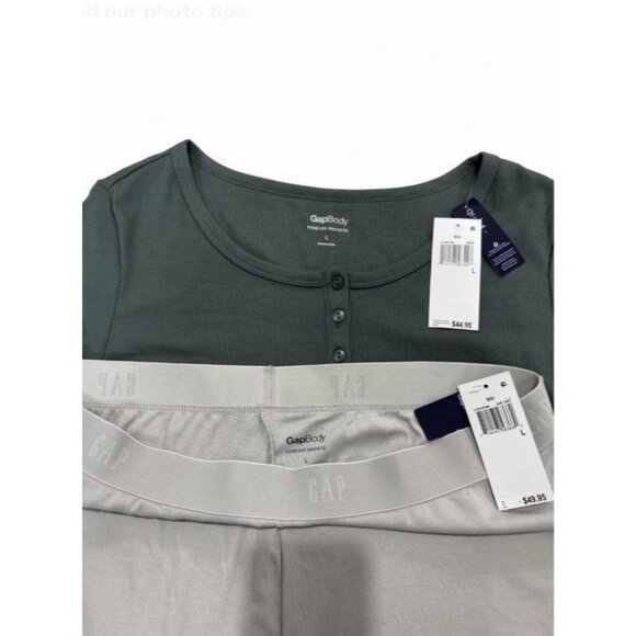GAP Body Women’s Lounge Sleep Set L Green Top & Gray Pants Ribbed Soft Pajama - Picture 8 of 10